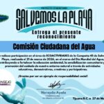 Reconocimiento por nuestra participación en el evento de Salvemos La Playa.