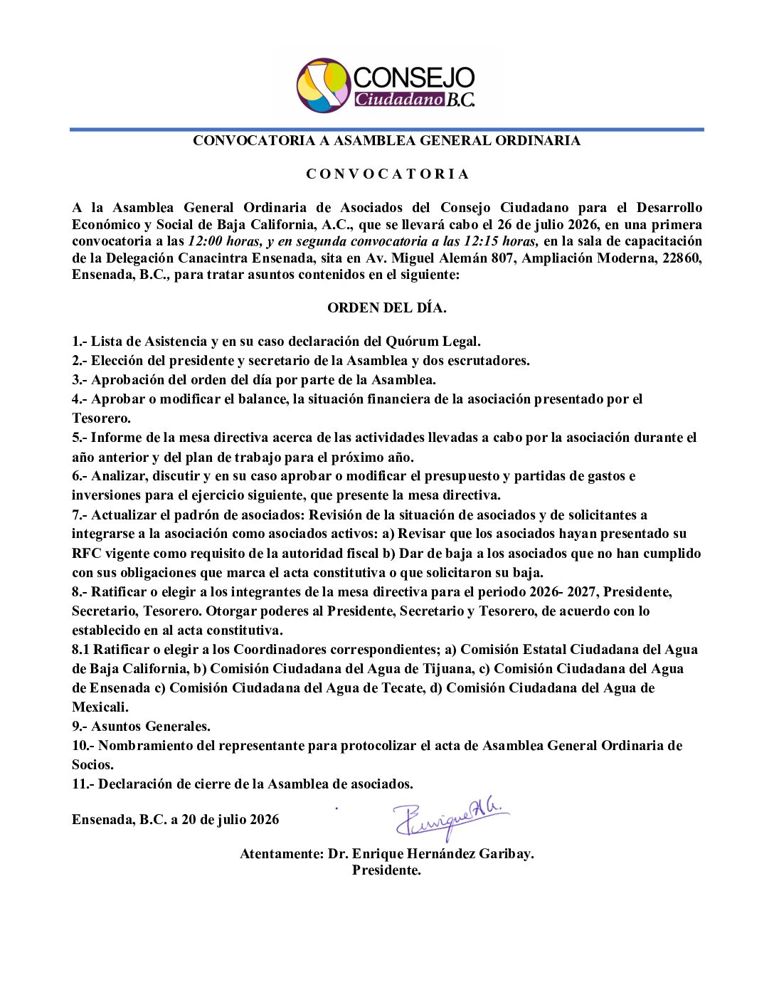 2026 CONVOCATORIA ASAMBLEA GENERAL